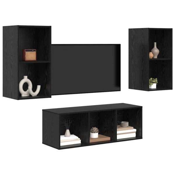 TV-Schrank Set mit Regal 3 pcs Schwarze Eiche 37 x 37 x 107 cm