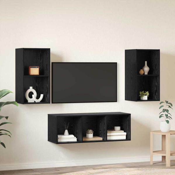 TV-Schrank Set mit Regal 3 pcs Schwarze Eiche 37 x 37 x 107 cm