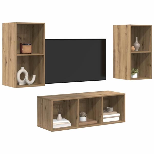 TV-Schrank Set 3 pcs Eiche handwerklich 37 x 37 x 107 cm