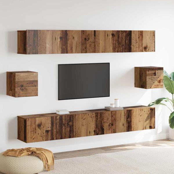 ARDEBO.de - TV-Schrank-Set mit Regal Wandmontiert mit Speicher mit Tür 6 pcs Altholz 100 x 30 x 30 cm Holz