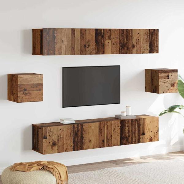 ARDEBO.de - TV-Schrank-Set mit Regal Wandmontiert Sonstiges mit Speicher mit Tür 6 pcs Altholz 80 x 30 x 30 cm Holz