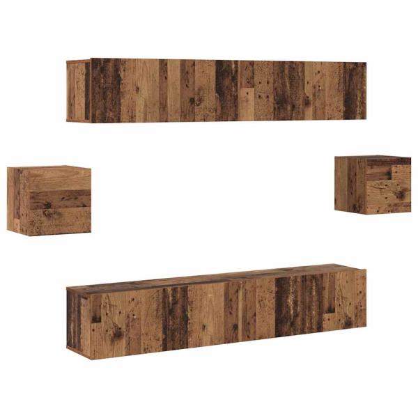 TV-Schrank-Set mit Regal Wandmontiert Sonstiges mit Speicher mit Tür 6 pcs Altholz 80 x 30 x 30 cm Holz