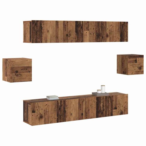 TV-Schrank-Set mit Regal Wandmontiert Sonstiges mit Speicher mit Tür 6 pcs Altholz 80 x 30 x 30 cm Holz