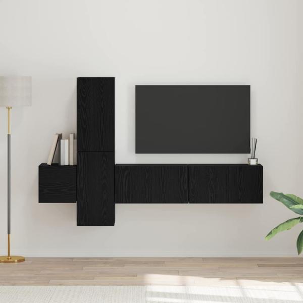 ARDEBO.de - TV-Schrank-Set mit Regal Wandmontiert mit Speicher mit Tür 5 pcs Schwarze Eiche Holzwerkstoff