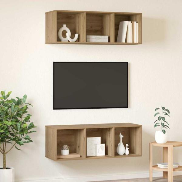 Wandmontierte TV-Schränke mit Regal Wandmontiert mit Speicher 2 pcs Eiche handwerklich