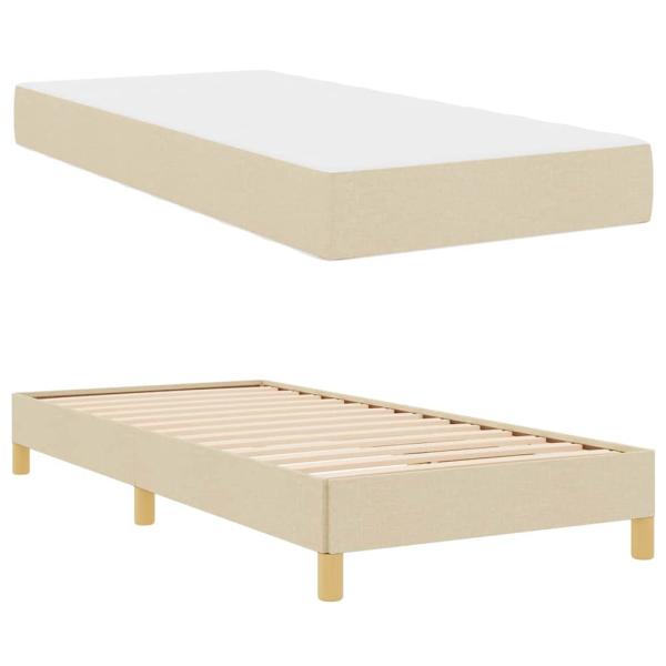 Boxspringbett Creme, Braun 90 x 190 cm Stoff, Ingenieurholz
