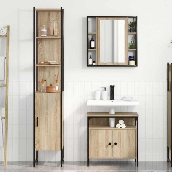 Badezimmermöbel-Set 3 stk. Sonoma-Eiche 33 x 33 x 185,5 cm