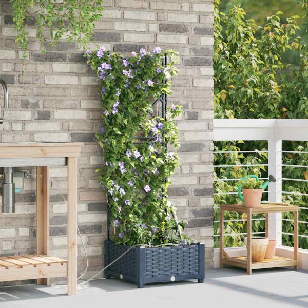 ARDEBO.de - Gartenblumentopf Lattice mit Speicher Grau 40 x 40 x 126cm Plastik