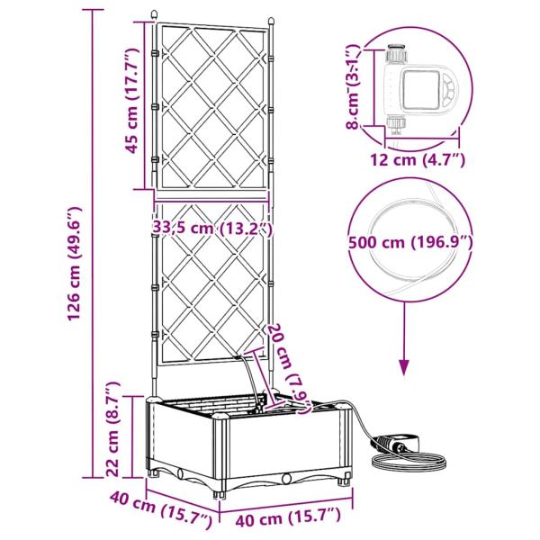 Gartenblumentopf Lattice mit Speicher Grau 40 x 40 x 126cm Plastik