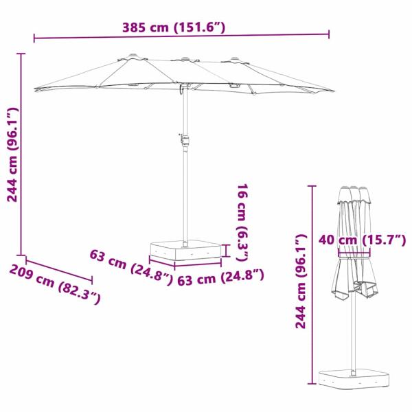 Gartenparasol Blau 385 x 209 x 244 cm Stoff