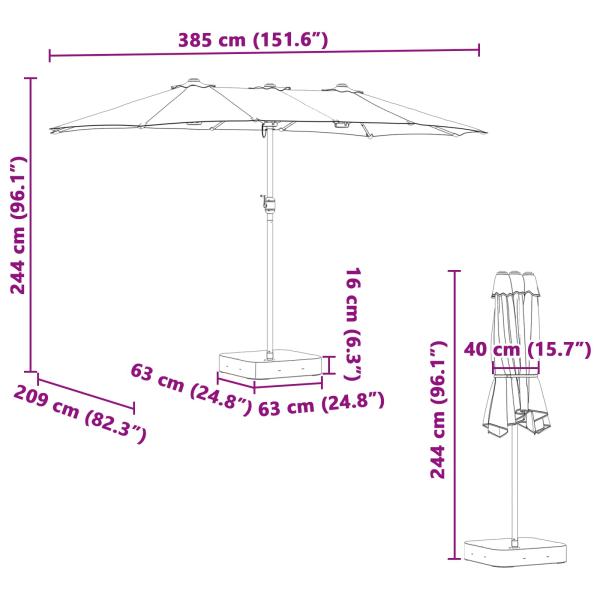 Gartenparasol Blau 385 x 209 x 244 cm Stoff