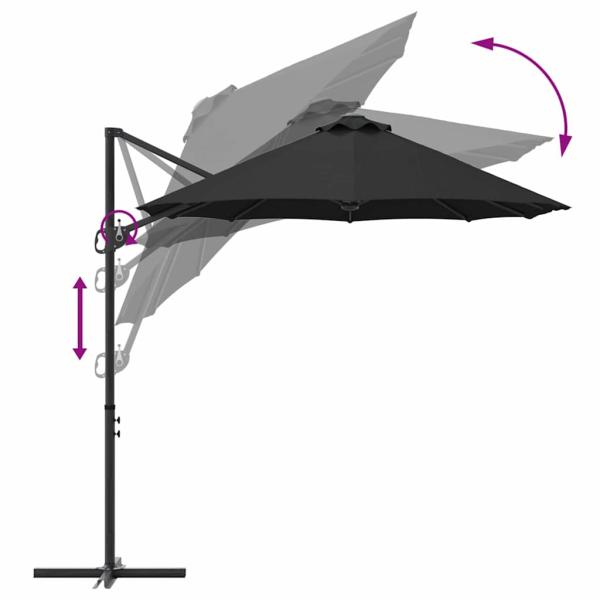 Sonnenschirm Schwarz 372 x 198 x 243 cm Polyester und Aluminium