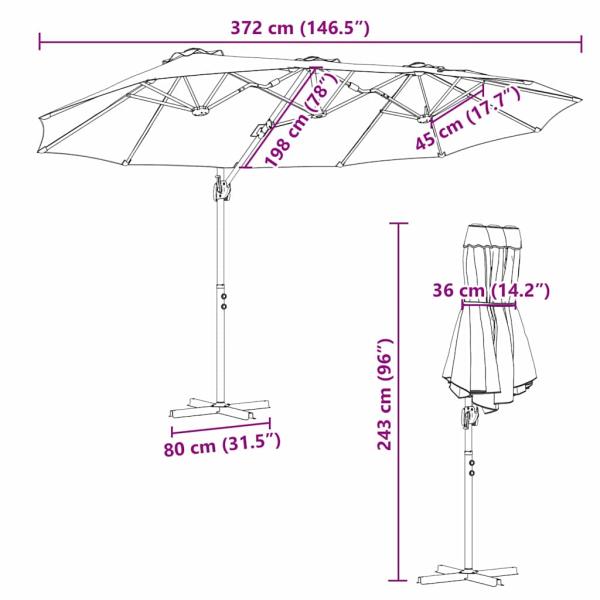 Sonnenschirm Schwarz 372 x 198 x 243 cm Polyester und Aluminium