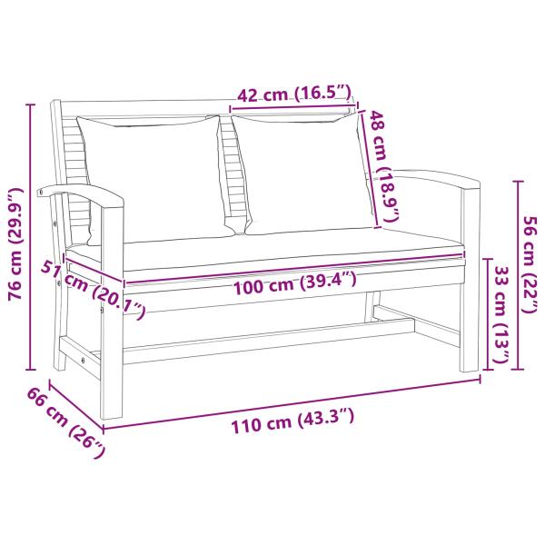 Bank Braun und Dunkelgrau 110 x 66 x 76 cm Massivholz Teak