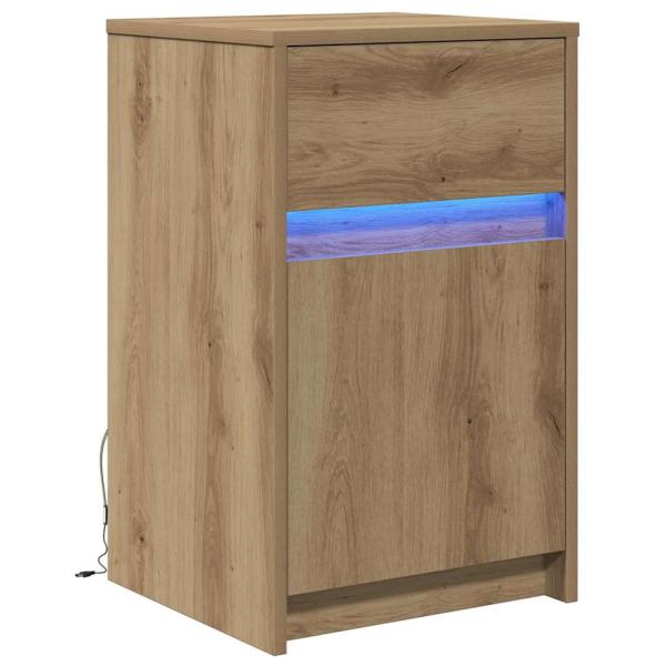 LED Nachttisch Eiche handwerklich 38 x 34 x 61 cm Spanplatte