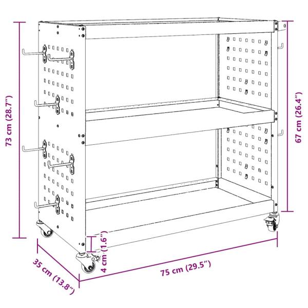 Werkzeugwagen mit Regal mit Rad mit Speicher Schwarz 75 x 35 x 73 cm Metall