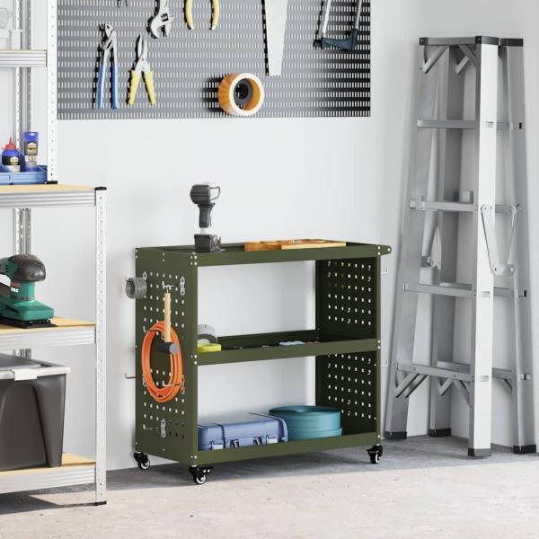 ARDEBO.de - Werkzeugwagen mit Regal mit Rad mit Speicher Olivgrün 75 x 35 x 73 cm