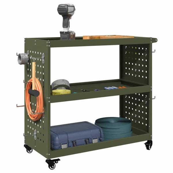 Werkzeugwagen mit Regal mit Rad mit Speicher Olivgrün 75 x 35 x 73 cm