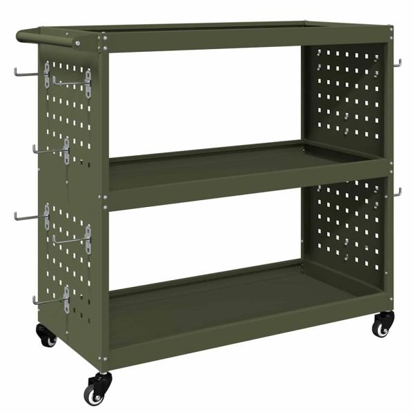 Werkzeugwagen mit Regal mit Rad mit Speicher Olivgrün 75 x 35 x 73 cm