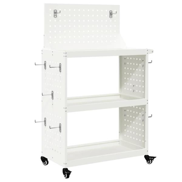 Werkzeugwagen mit Regal mit Rad mit Speicher Weiß 65 x 35 x 111 cm Metall
