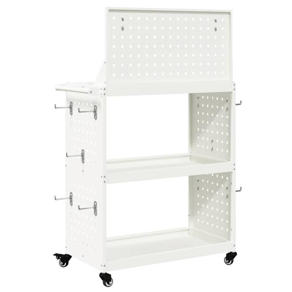 Werkzeugwagen mit Regal mit Rad mit Speicher Weiß 65 x 35 x 111 cm Metall
