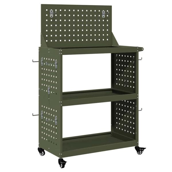 Werkzeugwagen mit Regal mit Rad mit Speicher Olivgrün 65 x 35 x 111 cm
