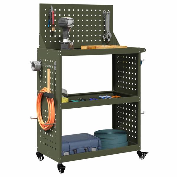Werkzeugwagen mit Regal mit Rad mit Speicher Olivgrün 65 x 35 x 111 cm