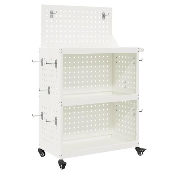 Werkzeugwagen mit Regal mit Rad mit Speicher Weiß 65 x 35 x 111 cm Metall