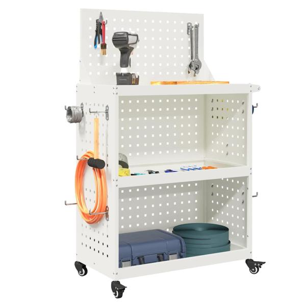 Werkzeugwagen mit Regal mit Rad mit Speicher Weiß 65 x 35 x 111 cm Metall