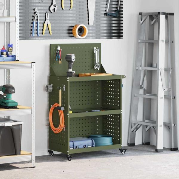 ARDEBO.de - Werkzeugwagen mit Regal mit Rad mit Speicher Olivgrün 65 x 35 x 111 cm Metall