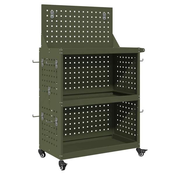 Werkzeugwagen mit Regal mit Rad mit Speicher Olivgrün 65 x 35 x 111 cm Metall