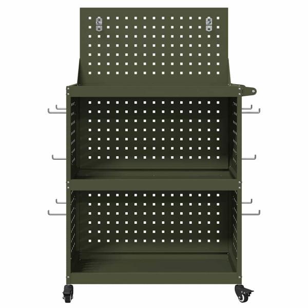 Werkzeugwagen mit Regal mit Rad mit Speicher Olivgrün 65 x 35 x 111 cm Metall