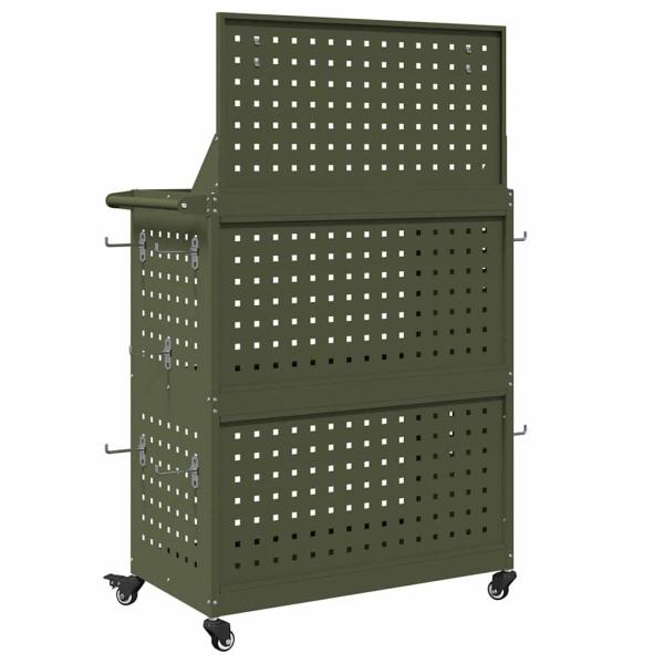 Werkzeugwagen mit Regal mit Rad mit Speicher Olivgrün 65 x 35 x 111 cm Metall