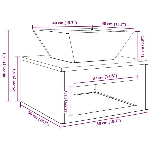 Feuerplatz Schwarz 50 x 50 x 40 cm Stahl