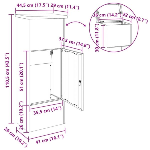 Paketdrop-Box Schwarz 44,5 x 29 x 110,5 cm Stahl