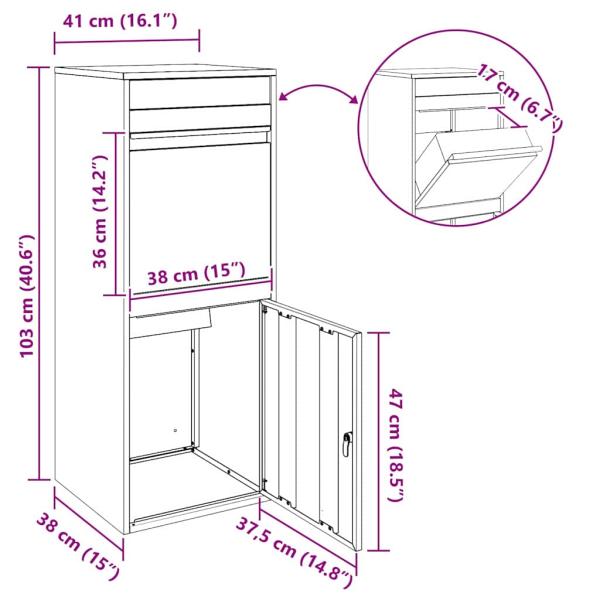 Paketdrop-Box Schwarz 41 x 38 x 103 cm Stahl