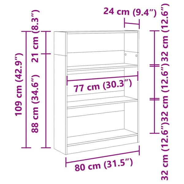 Bücherregal Schwarze Eiche 80 x 24 x 109 cm Spanplatte