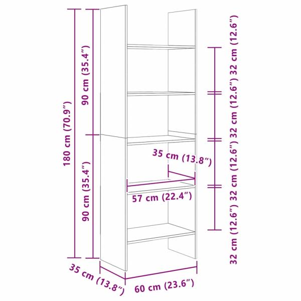 Bücherregal Eiche handwerklich 60 x 35 x 180 cm Holzwerkstoff