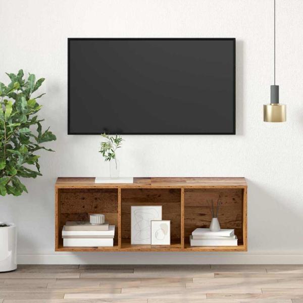 TV-Schränk mit Regal Wandmontiert mit Speicher Altholz 37 x 37 x 107 cm Holzwerkstoff