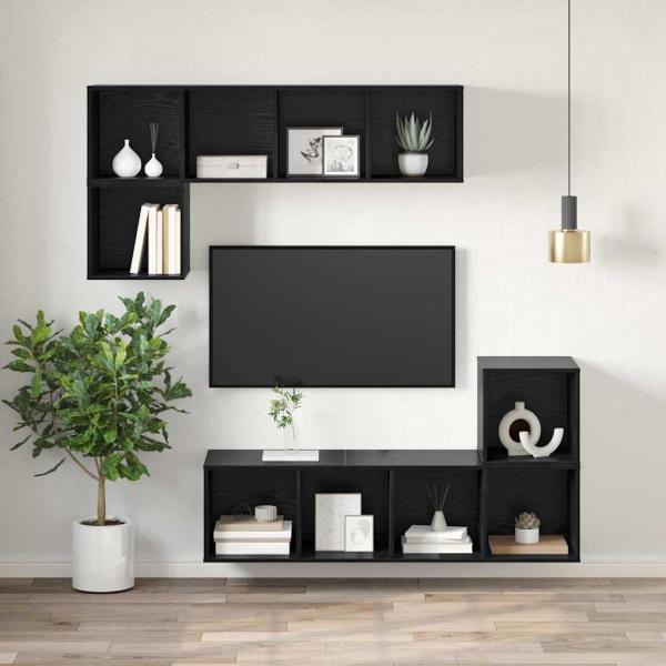 TV-Schrankset 37 x 37 x 107 cm Schwarz Eichen-Optik