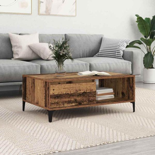 ARDEBO.de - Couchtisch mit Regal mit Speicher mit Tür Altholz 90 x 60 x 35 cm Holzwerkstoff