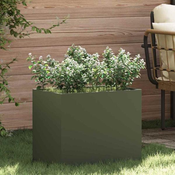 ARDEBO.de - Gartenblumentopf Olivgrün 50 x 32 x 40 cm Kaltgewalzter Stahl