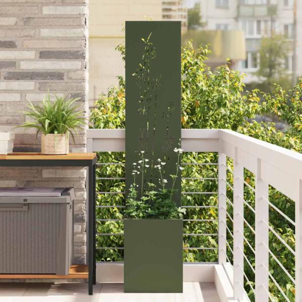 ARDEBO.de - Blumentopf mit dekorativem Paneel Olivgrün 32 x 140 cm