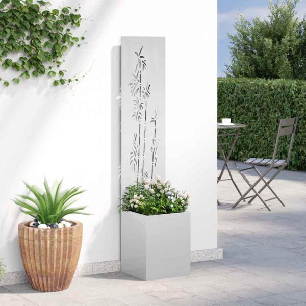 Blumentopf mit dekorativem Paneel Silber 32 x 140 cm