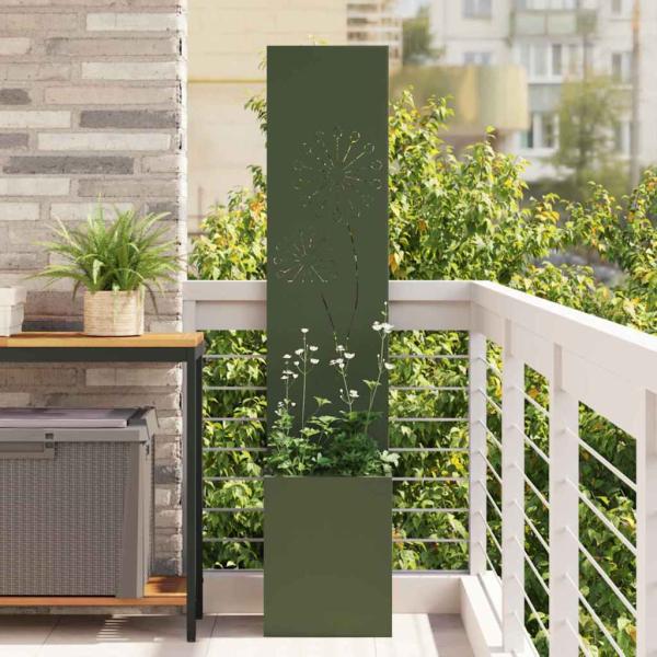 ARDEBO.de - Blumentopf mit dekorativem Paneel Olivgrün 32 x 140 cm