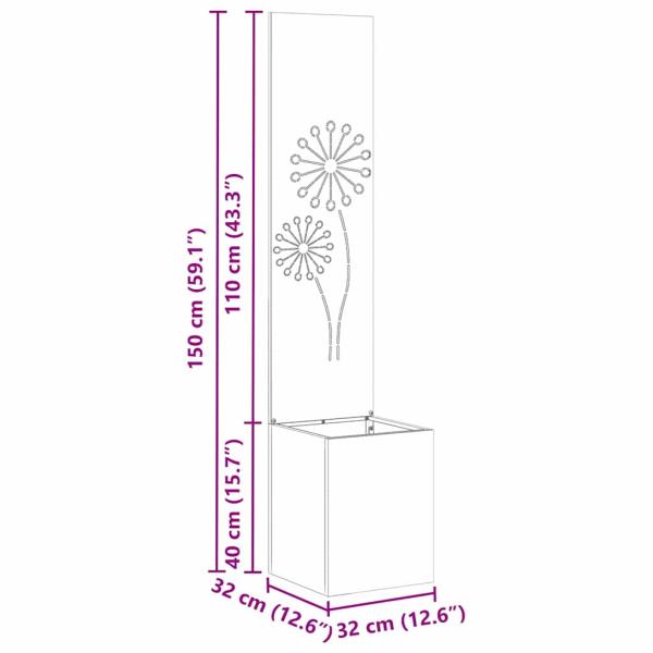 Blumentopf mit dekorativem Paneel Silber 32 x 140 cm