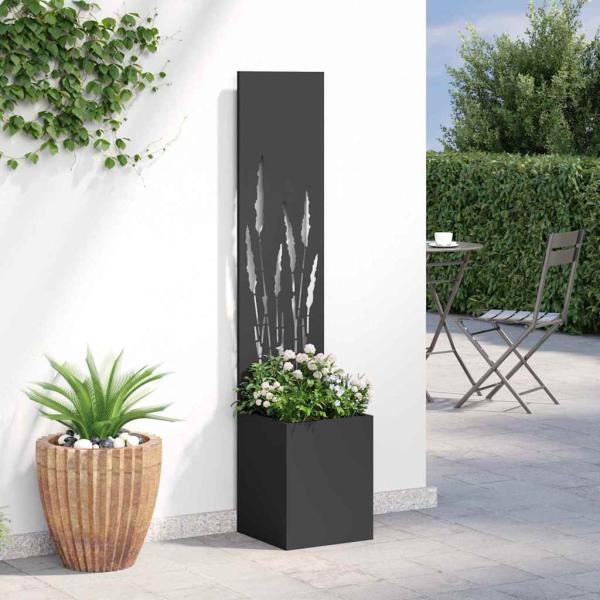 ARDEBO.de - Blumentopf mit dekorativem Paneel Schwarz 32 x 140 cm