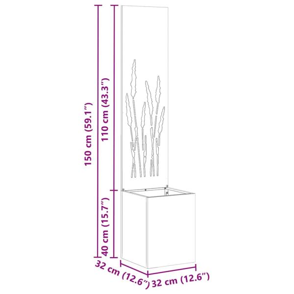 Blumentopf mit dekorativem Paneel Silber 32 x 140 cm Edelstahl