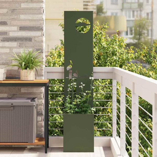 ARDEBO.de - Blumentopf mit dekorativem Paneel Olivgrün 32 x 140 cm