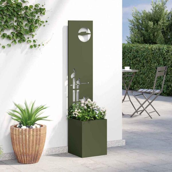 Blumentopf mit dekorativem Paneel Olivgrün 32 x 140 cm